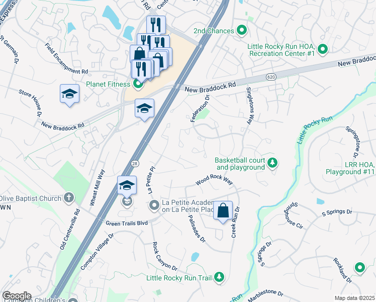 map of restaurants, bars, coffee shops, grocery stores, and more near 6356 Generals Court in Centreville