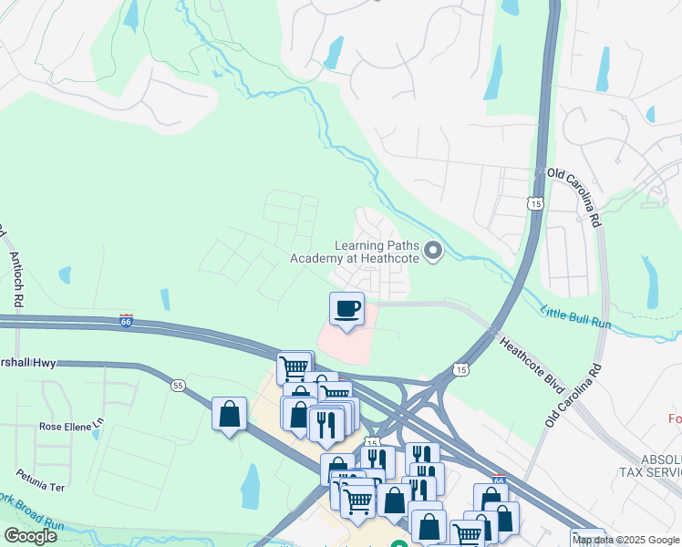 map of restaurants, bars, coffee shops, grocery stores, and more near 6258 Woodruff Springs Way in Haymarket