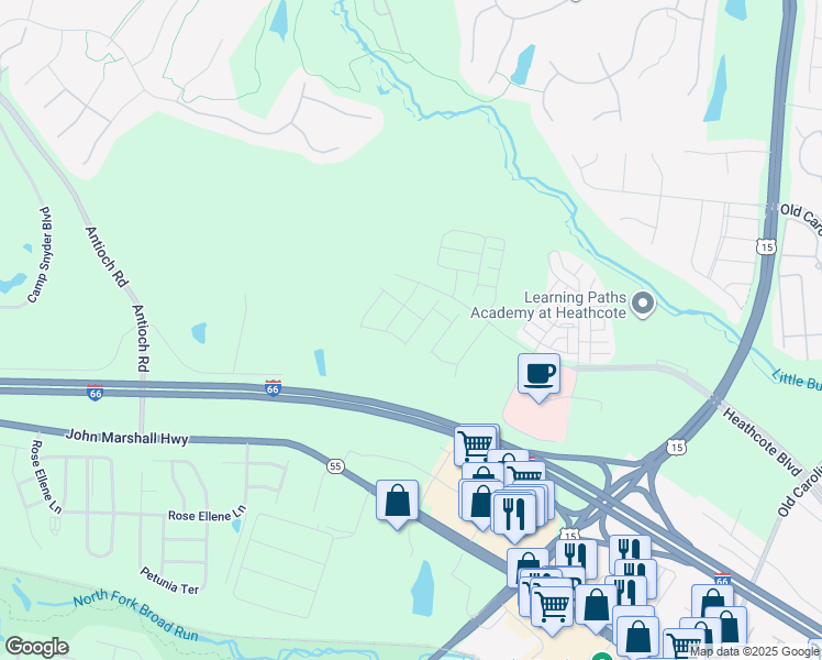 map of restaurants, bars, coffee shops, grocery stores, and more near 6104 Azurite Way in Haymarket