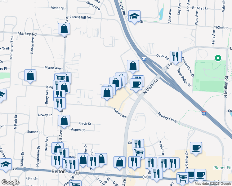 map of restaurants, bars, coffee shops, grocery stores, and more near 539 Markey Parkway in Belton