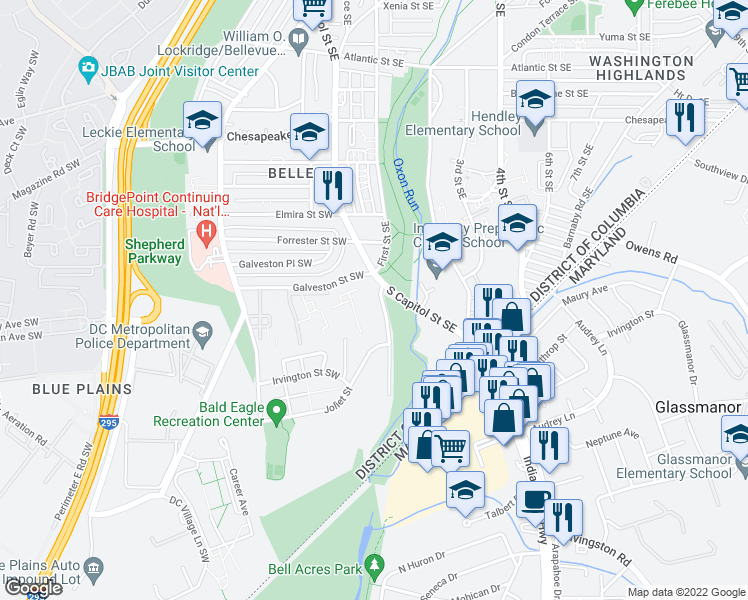 map of restaurants, bars, coffee shops, grocery stores, and more near 101 Independence Avenue Southeast in Washington