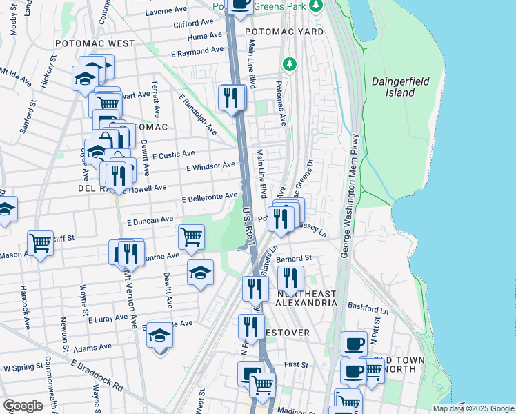 map of restaurants, bars, coffee shops, grocery stores, and more near 101 Independence Avenue Southeast in Washington