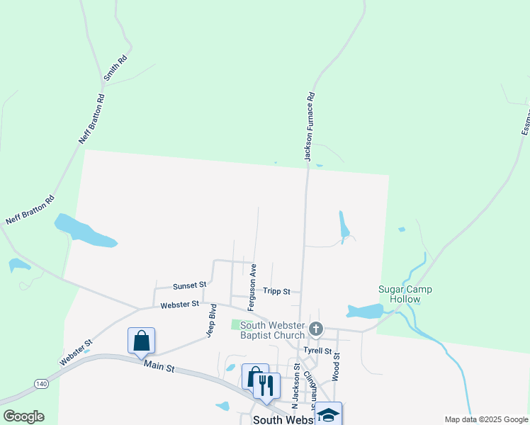map of restaurants, bars, coffee shops, grocery stores, and more near 322 Ferguson Avenue in South Webster