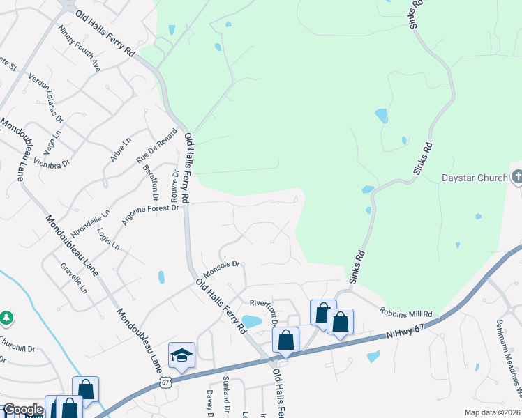 map of restaurants, bars, coffee shops, grocery stores, and more near 4036 Portland Ridge Drive in Florissant