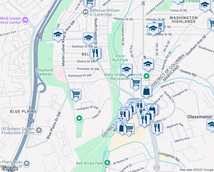map of restaurants, bars, coffee shops, grocery stores, and more near 101 Independence Avenue Southeast in Washington