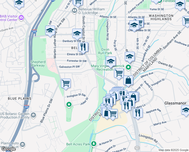 map of restaurants, bars, coffee shops, grocery stores, and more near 4729 1st Street Southwest in Washington