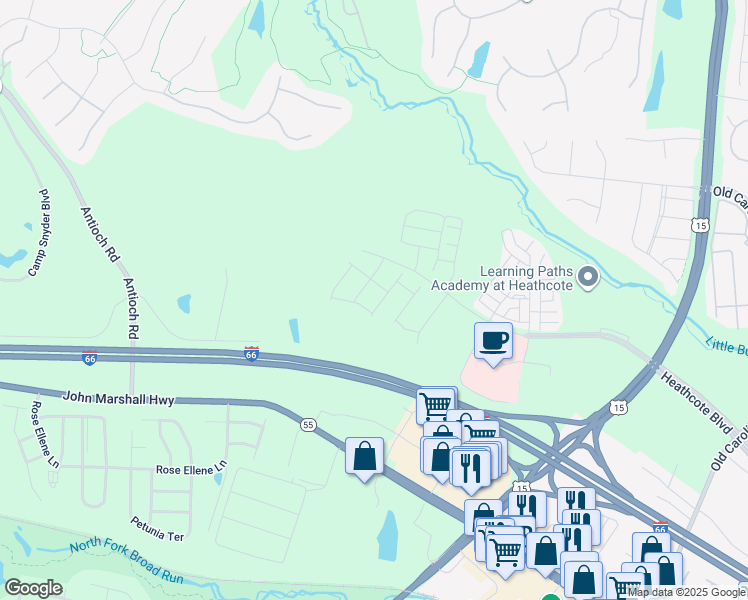 map of restaurants, bars, coffee shops, grocery stores, and more near 6104 Azurite Way in Haymarket