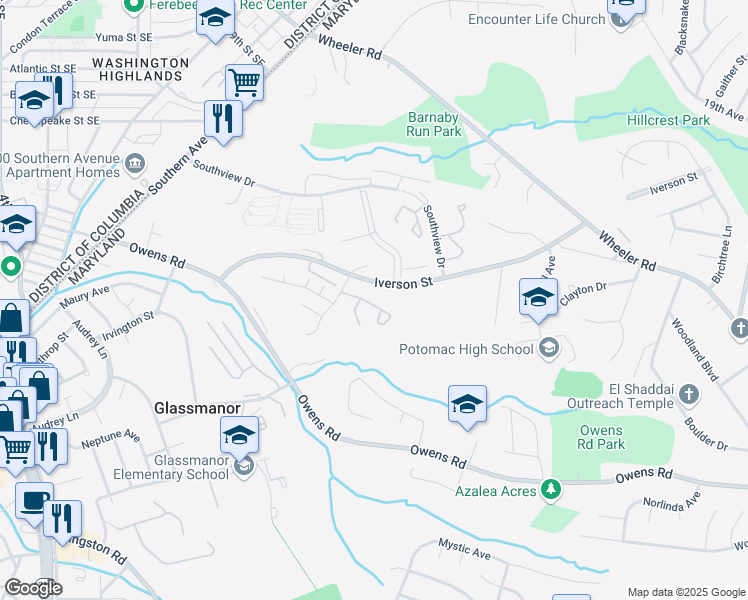 map of restaurants, bars, coffee shops, grocery stores, and more near 1514 Deep Gorge Court in Oxon Hill