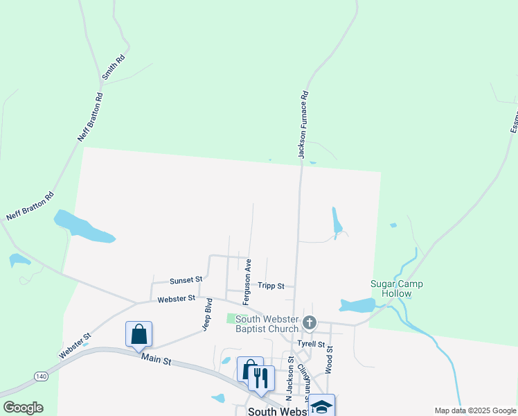 map of restaurants, bars, coffee shops, grocery stores, and more near 322 Ferguson Avenue in South Webster