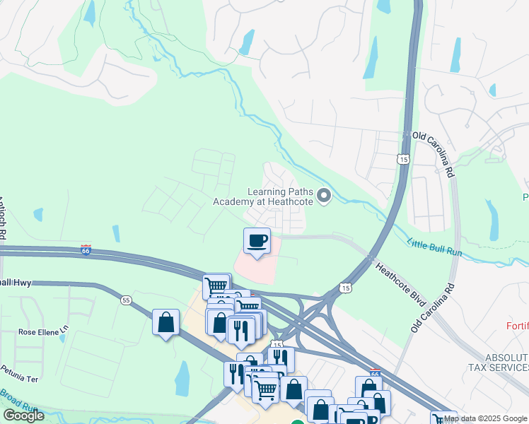 map of restaurants, bars, coffee shops, grocery stores, and more near Rosemont Manor Drive in Haymarket