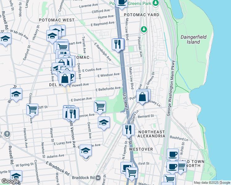 map of restaurants, bars, coffee shops, grocery stores, and more near 101 Independence Avenue Southeast in Washington
