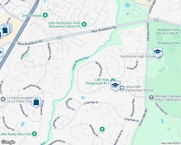 map of restaurants, bars, coffee shops, grocery stores, and more near 6203 Stonehunt Place in Clifton