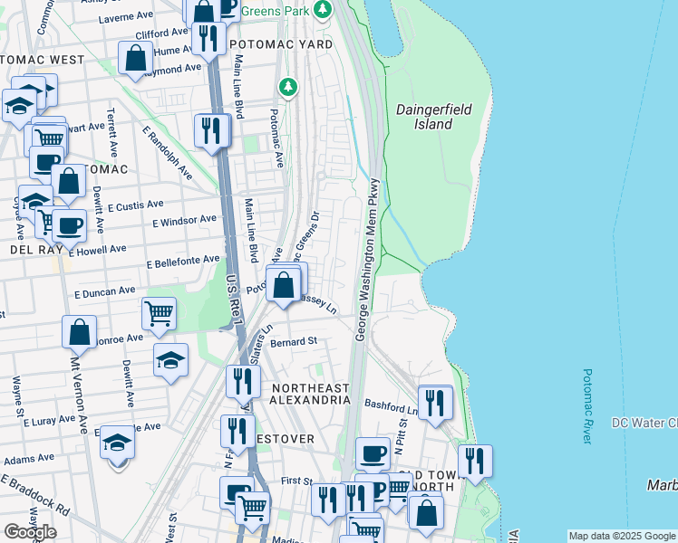 map of restaurants, bars, coffee shops, grocery stores, and more near 101 Independence Avenue Southeast in Washington