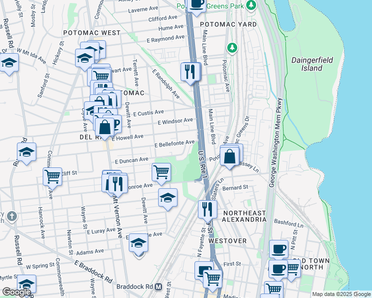 map of restaurants, bars, coffee shops, grocery stores, and more near 101 Independence Avenue Southeast in Washington