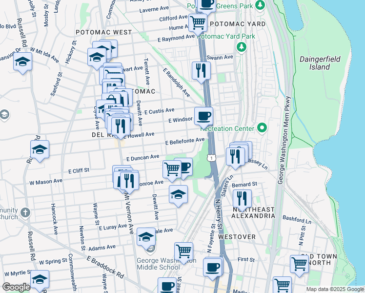 map of restaurants, bars, coffee shops, grocery stores, and more near 101 Independence Avenue Southeast in Washington