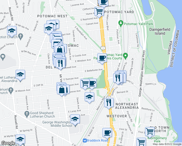 map of restaurants, bars, coffee shops, grocery stores, and more near 101 Independence Avenue Southeast in Washington