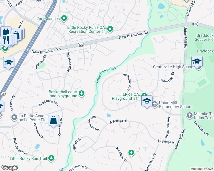 map of restaurants, bars, coffee shops, grocery stores, and more near 6210 Springstone Place in Clifton