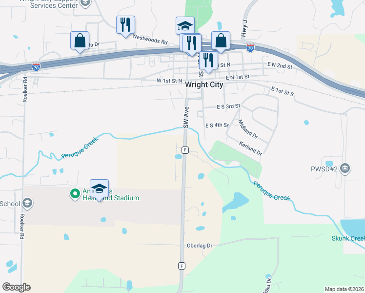 map of restaurants, bars, coffee shops, grocery stores, and more near 560-618 State Highway F in Wright City