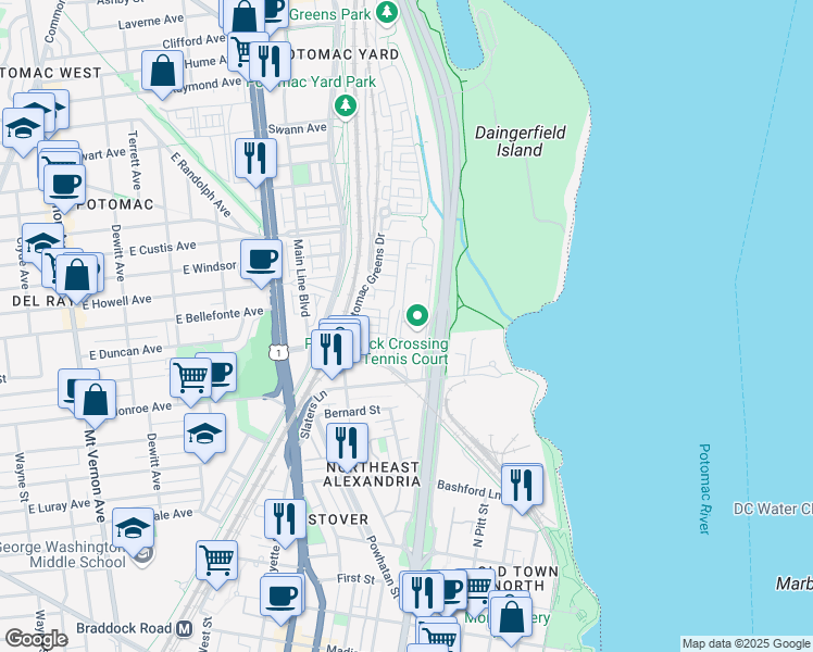 map of restaurants, bars, coffee shops, grocery stores, and more near 101 Independence Avenue Southeast in Washington