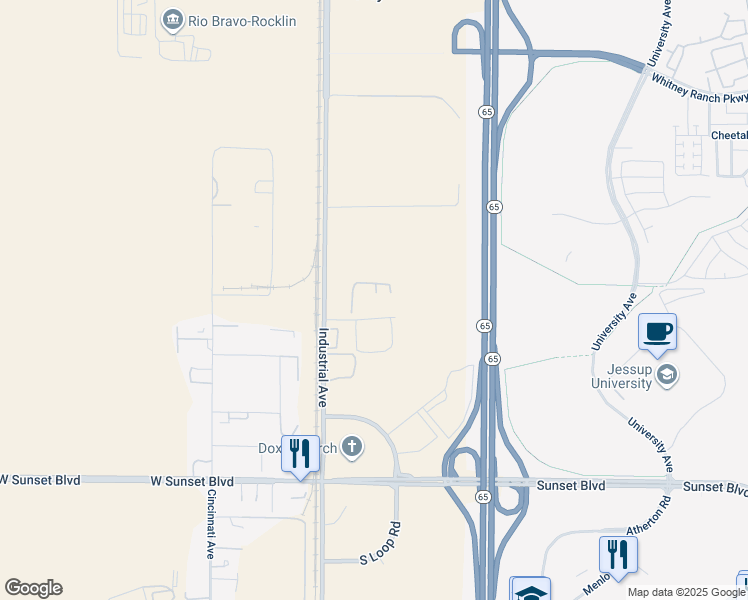 map of restaurants, bars, coffee shops, grocery stores, and more near 135 Cyber Court in Rocklin