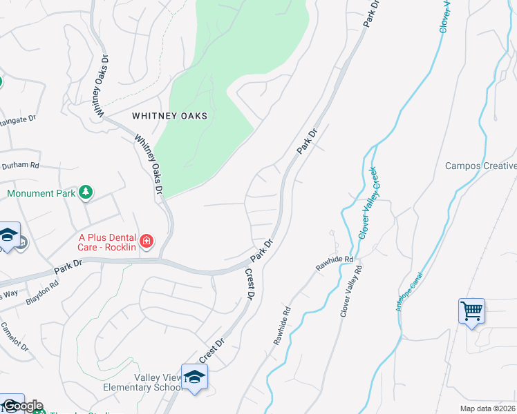 map of restaurants, bars, coffee shops, grocery stores, and more near 4205 Coldwater Drive in Rocklin