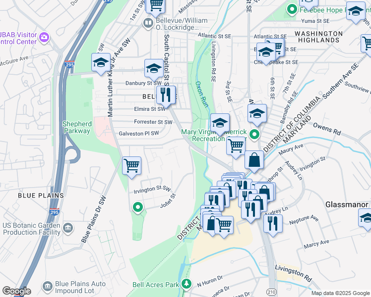map of restaurants, bars, coffee shops, grocery stores, and more near 101 Independence Avenue Southeast in Washington