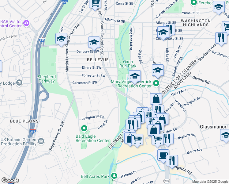 map of restaurants, bars, coffee shops, grocery stores, and more near 101 Independence Avenue Southeast in Washington