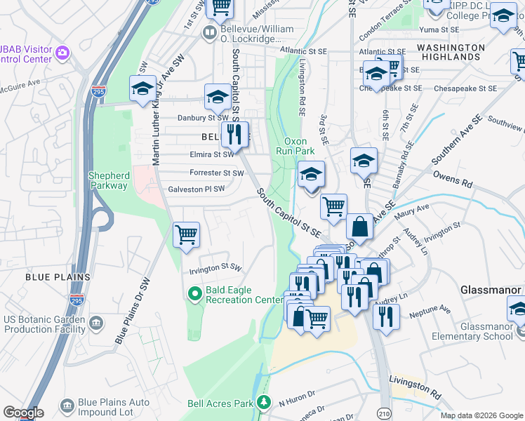 map of restaurants, bars, coffee shops, grocery stores, and more near 101 Independence Avenue Southeast in Washington