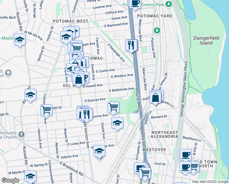 map of restaurants, bars, coffee shops, grocery stores, and more near 101 Independence Avenue Southeast in Washington