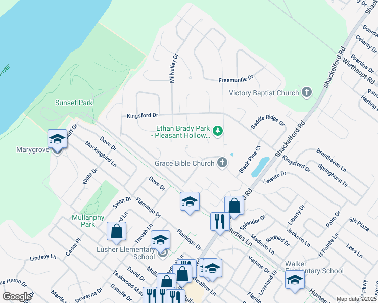 map of restaurants, bars, coffee shops, grocery stores, and more near 2139 Coldbrook Court in Florissant