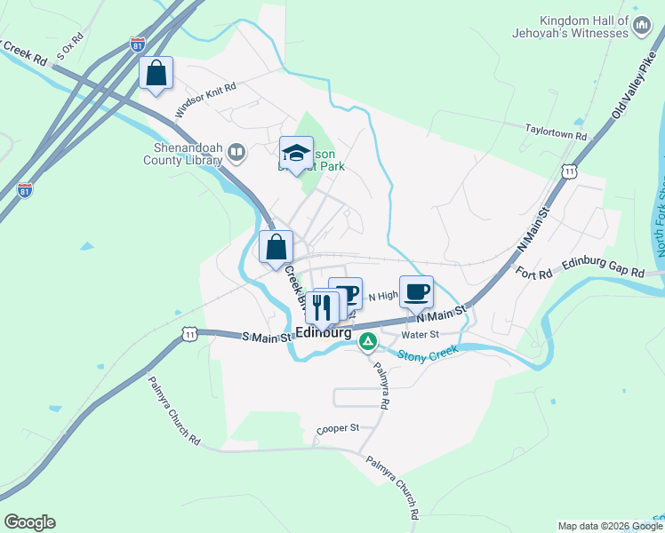 map of restaurants, bars, coffee shops, grocery stores, and more near 107 Printz Street in Edinburg