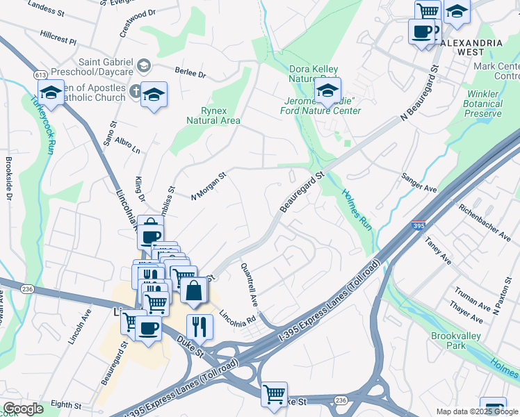map of restaurants, bars, coffee shops, grocery stores, and more near 624 North Armistead Street in Alexandria