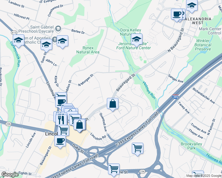 map of restaurants, bars, coffee shops, grocery stores, and more near 624 North Armistead Street in Alexandria