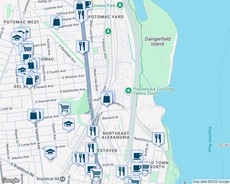 map of restaurants, bars, coffee shops, grocery stores, and more near 101 Independence Avenue Southeast in Washington