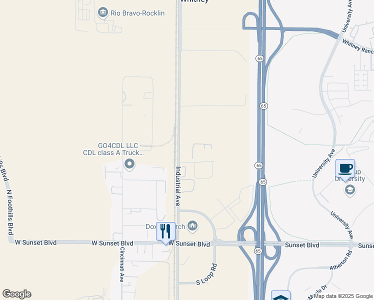 map of restaurants, bars, coffee shops, grocery stores, and more near 125 Cyber Court in Rocklin