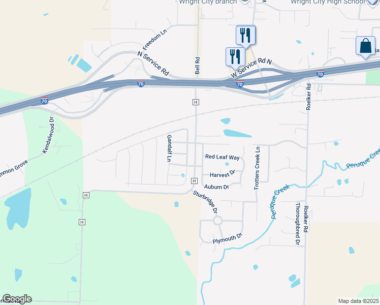 map of restaurants, bars, coffee shops, grocery stores, and more near 112 Bombadill Boulevard in Wright City