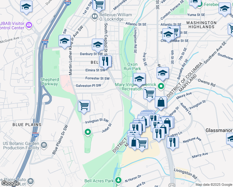 map of restaurants, bars, coffee shops, grocery stores, and more near 4715 1st Street Southwest in Washington