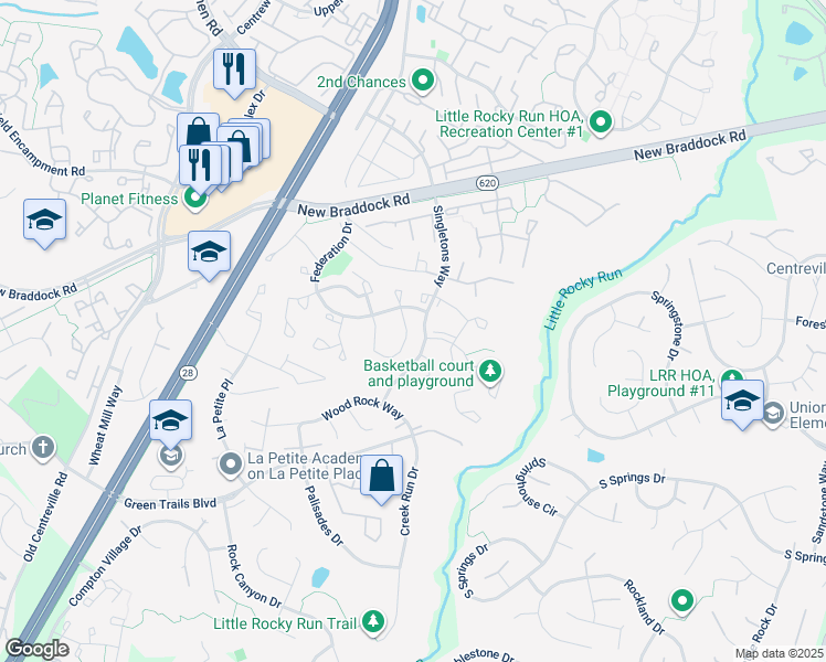 map of restaurants, bars, coffee shops, grocery stores, and more near 14017 Betsy Ross Ln in Centreville