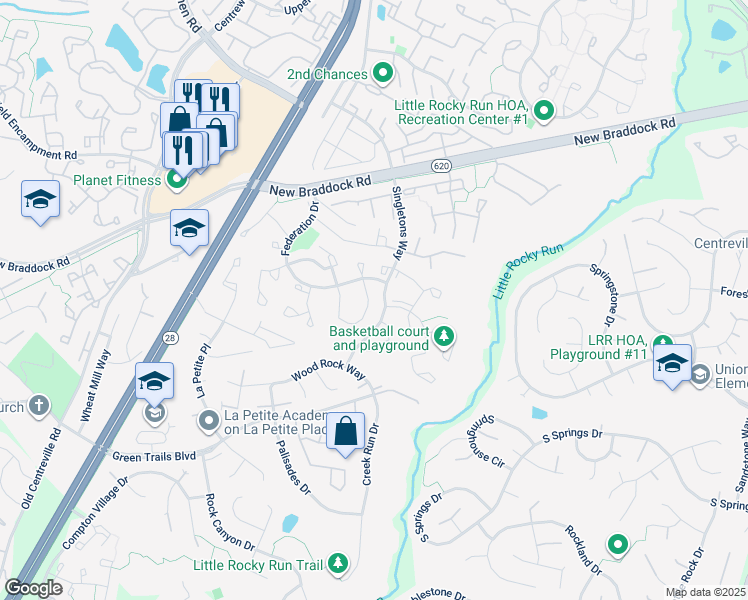 map of restaurants, bars, coffee shops, grocery stores, and more near 14017 Betsy Ross Ln in Centreville
