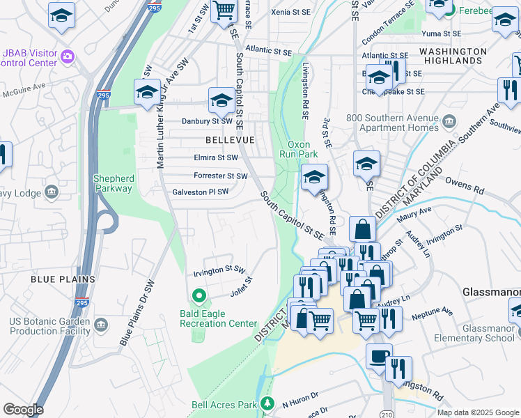 map of restaurants, bars, coffee shops, grocery stores, and more near 101 Independence Avenue Southeast in Washington