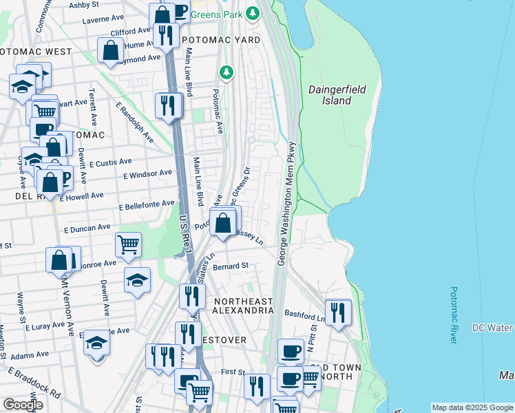 map of restaurants, bars, coffee shops, grocery stores, and more near 101 Independence Avenue Southeast in Washington