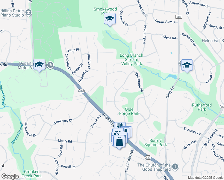 map of restaurants, bars, coffee shops, grocery stores, and more near 4618 Gramlee Circle in Fairfax