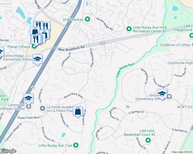 map of restaurants, bars, coffee shops, grocery stores, and more near Mary Todd Court in Centreville