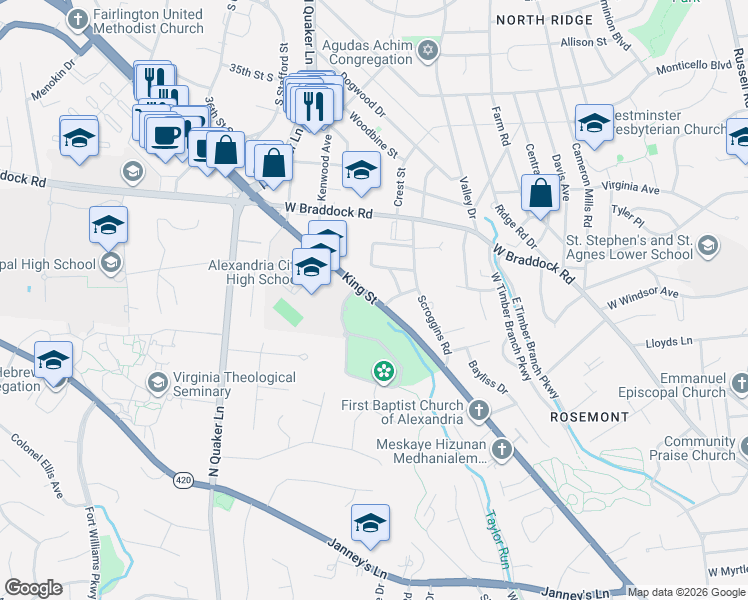 map of restaurants, bars, coffee shops, grocery stores, and more near 3233 Highway 7 in Alexandria