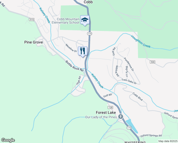 map of restaurants, bars, coffee shops, grocery stores, and more near 16360 Highway 175 in Middletown