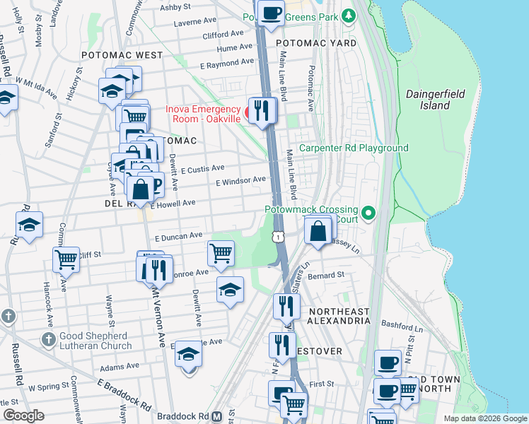 map of restaurants, bars, coffee shops, grocery stores, and more near 101 Independence Avenue Southeast in Washington