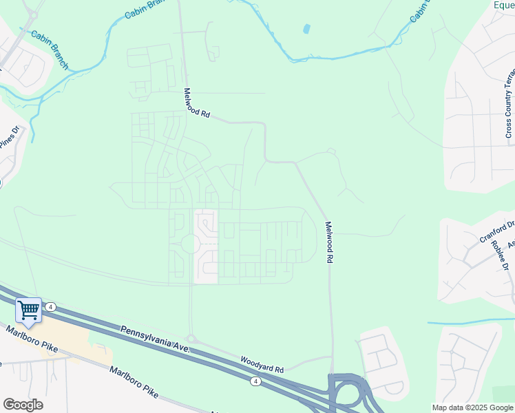 map of restaurants, bars, coffee shops, grocery stores, and more near 10810 Meridian Hill Way in Upper Marlboro