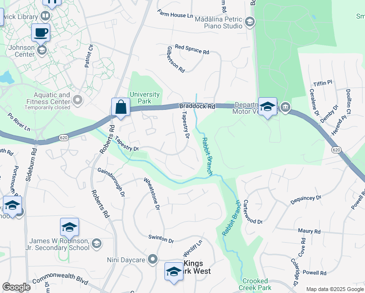 map of restaurants, bars, coffee shops, grocery stores, and more near 4772 Tapestry Drive in Fairfax