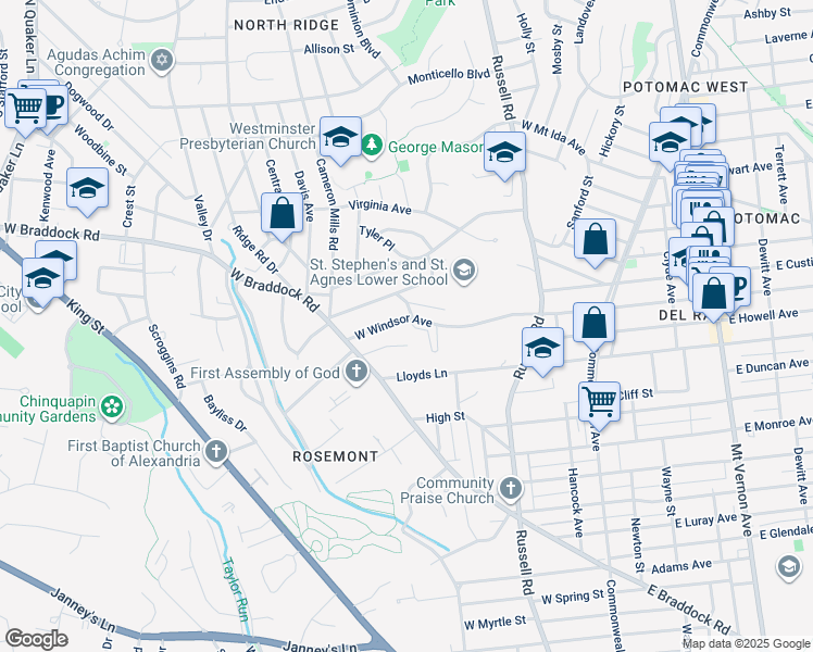 map of restaurants, bars, coffee shops, grocery stores, and more near 508 Richards Lane in Alexandria