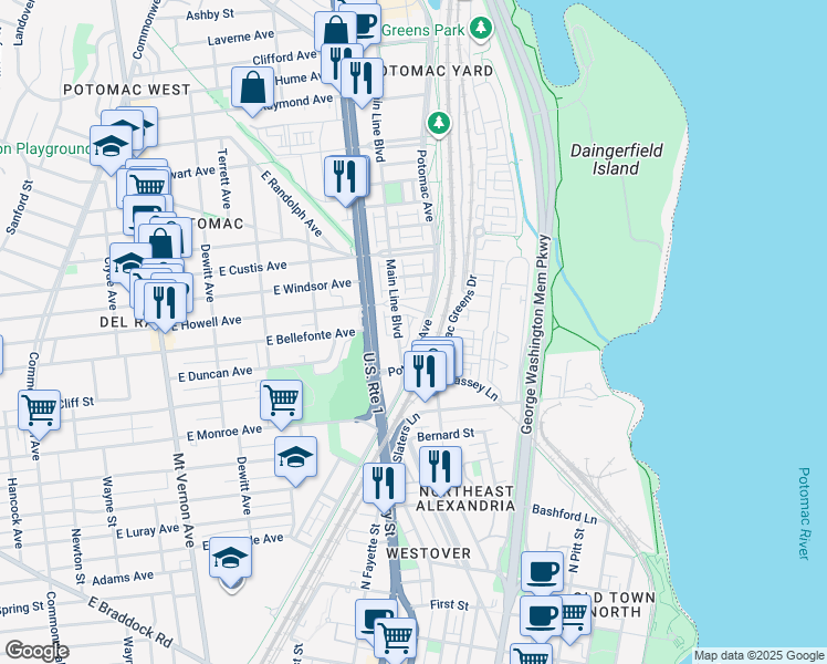 map of restaurants, bars, coffee shops, grocery stores, and more near 101 Independence Avenue Southeast in Washington
